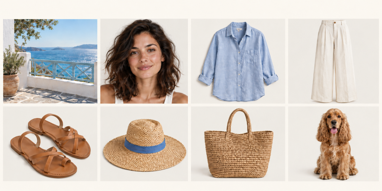 Reference images for a coastal fashion scene